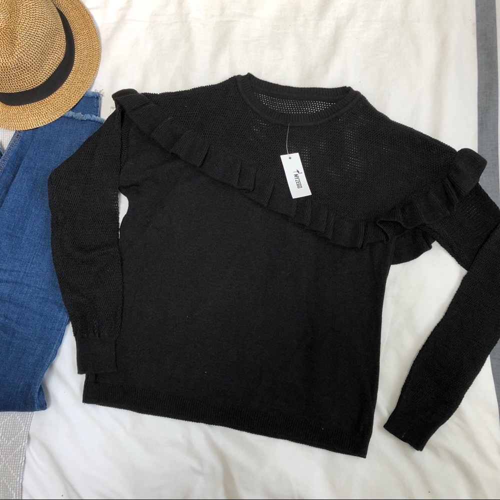 Black Ruffle Sweater - Picture 2 of 5